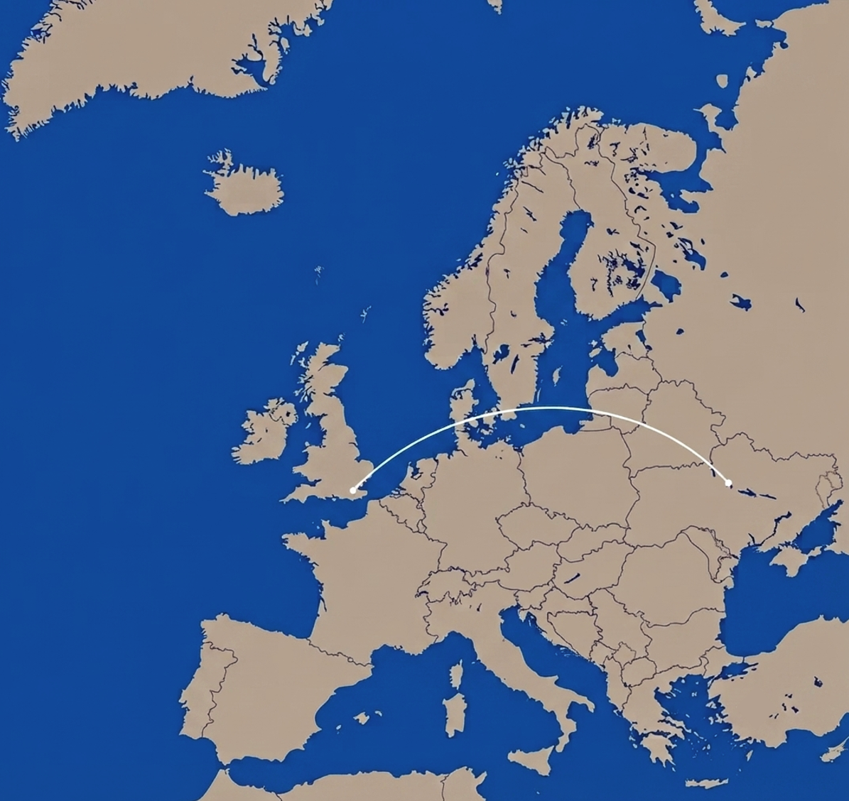 Map of the journey from UK to Ukraine